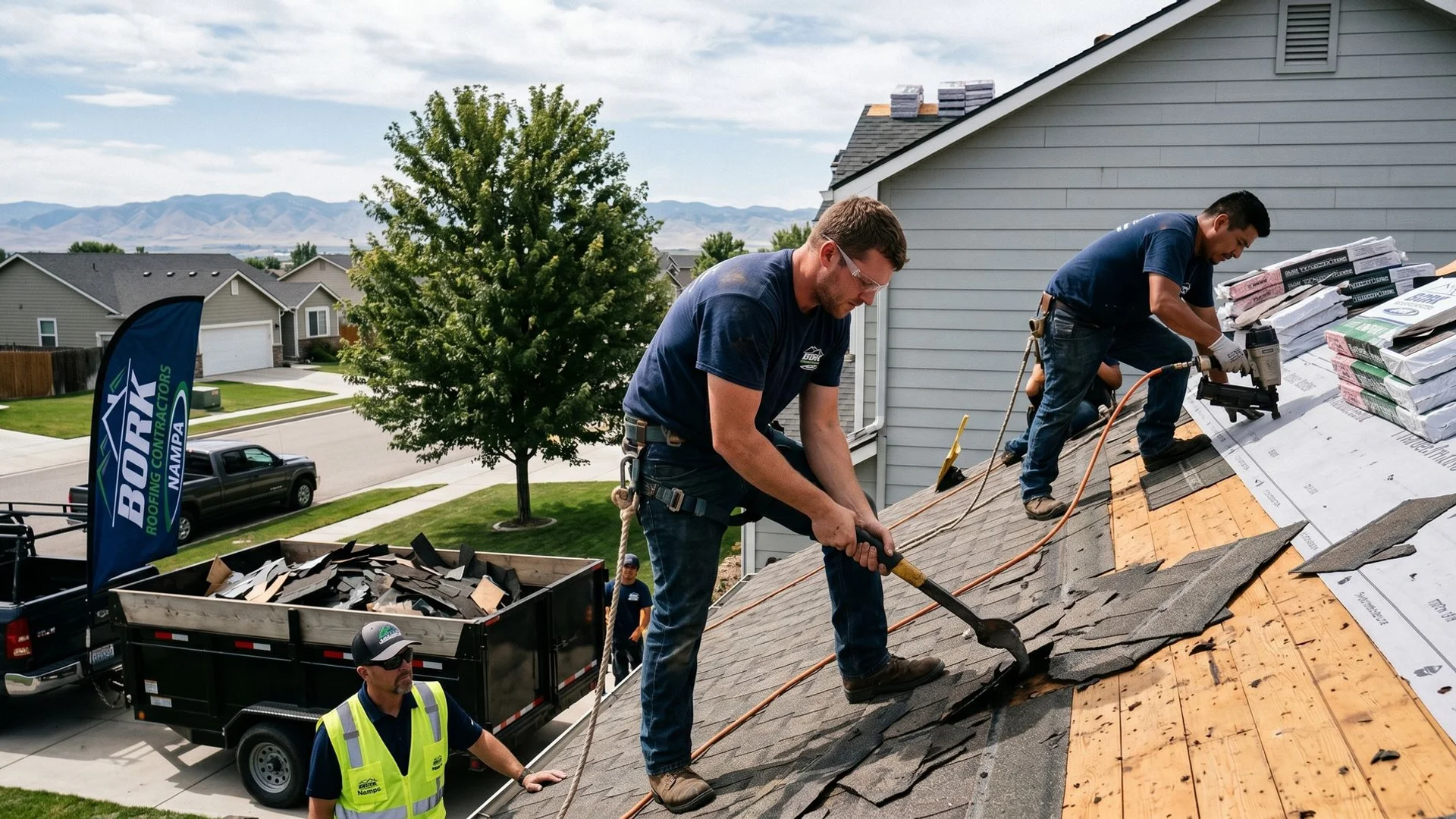 Bork Nampa crew installing new architectural shingles on Canyon County home